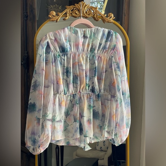 NWT MISA Los Angeles Bina Sheer Top Abstract Pastel Watercolor Size S - Picture 7 of 7